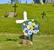 Artificial Cemetery Flowers for Grave Vase - Blue Rose, Daisy & Cosmos Silk Bouquet - 24" Large UV Resistant Memorial Flower Arrangement - Windproof Graveside Decor with Vase & Butterflies (1 Pack)